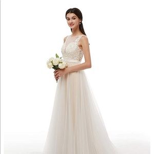 Ikerenwedding V-Neck A-Line Lace Wedding dress